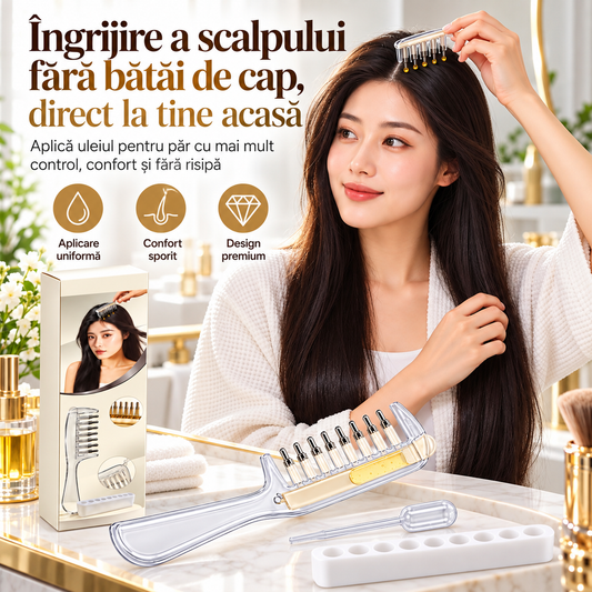 Pieptene Aplicator pentru Ulei de Păr — Distribuie Serul Direct pe Scalp
